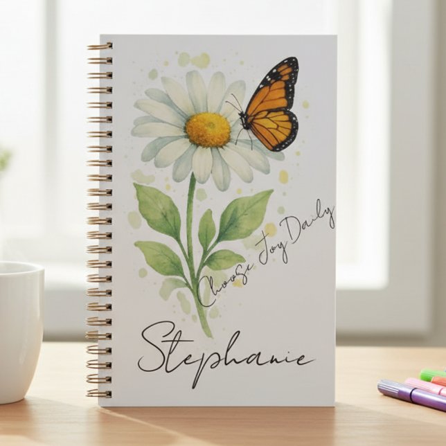 Whimsical Ivory Daisy Monarch Joy Planner (Daisy and monarch "Choose Joy Daily" planner with name, a cheerful self-care essential)