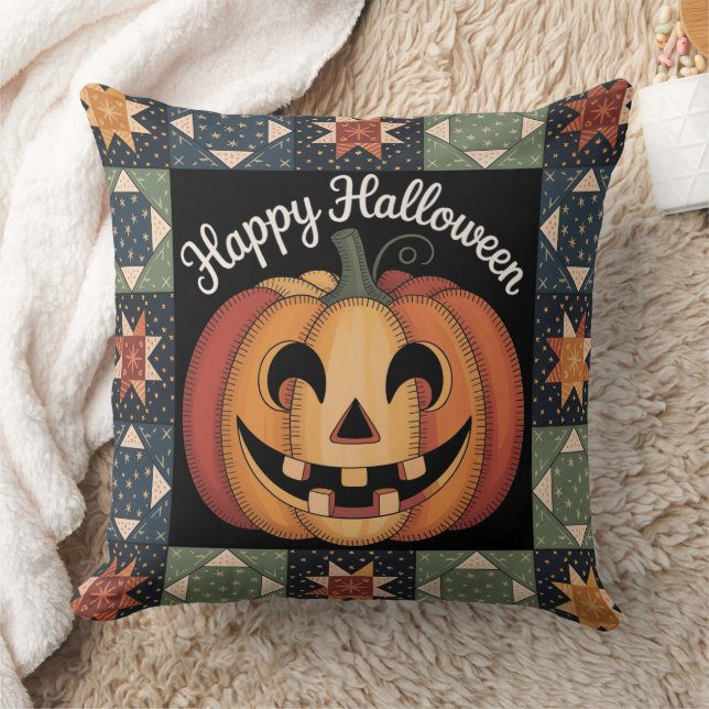 Whimsical Jack-O'-Lantern Throw Pillow Cover (Blanket)