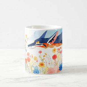 Whimsical Jackal in Blooming Flower Garden Coffee Mug