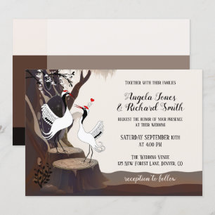 Whimsical Japanese Cranes Wedding Invitation