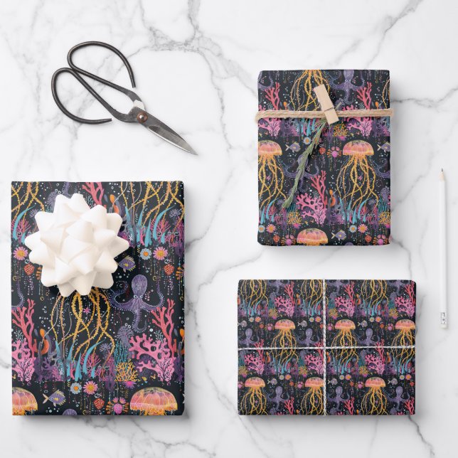 Whimsical Jellyfish Wrapping Paper Sheet (Front)