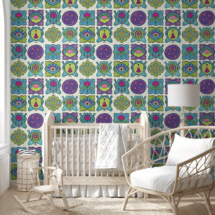Whimsical Jewel Tones Hand drawn Boho Frame Cream Wallpaper