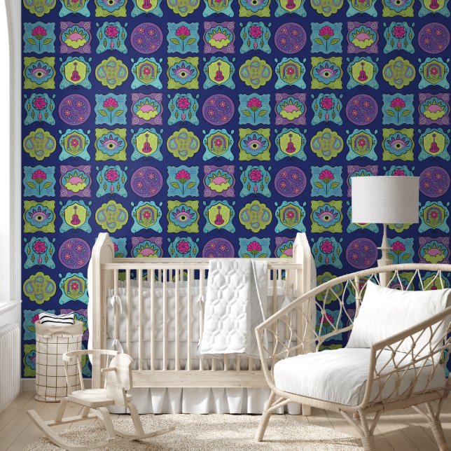 Whimsical Jewel Tones Hand drawn Boho Frames Wallpaper (Kids)