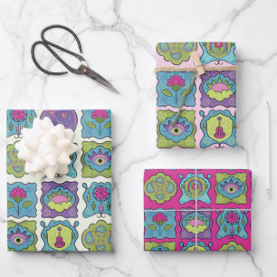 Whimsical Jewel Tones Hand drawn Boho Frames Wrapping Paper Sheet