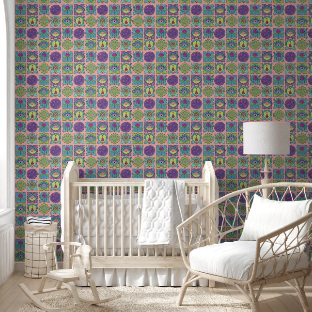 Whimsical Jewel Tones Hand drawn Boho peach Wallpaper (Kids)