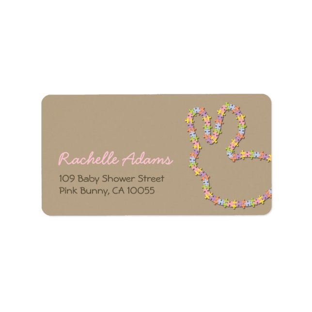 Whimsical Jigsaw Bunny Baby Shower Address Labels (Front)