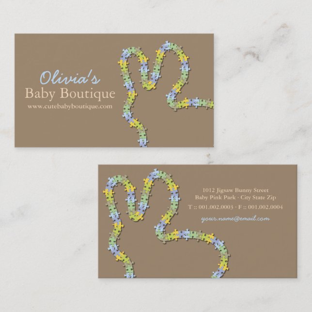 Whimsical Jigsaw Puzzle Pastel Blue Baby Bunny Business Card (Front/Back)