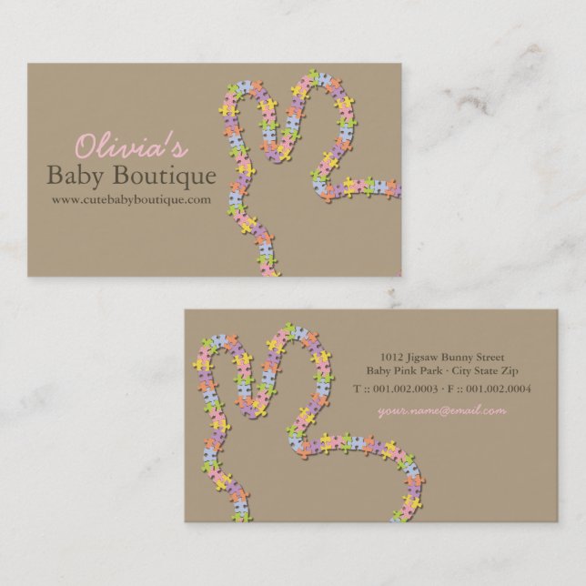 Whimsical Jigsaw Puzzle Pastel Pink Baby Bunny Business Card (Front/Back)