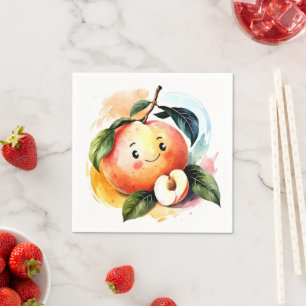 Whimsical Juicy Fruit Peach Birthday Napkin