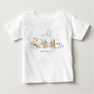 Whimsical Jungle Animals Wild One 1st Birthday  Baby T-Shirt