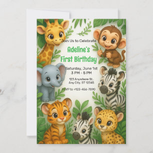 Whimsical Jungle Animals Wild One 1st Birthday Invitation