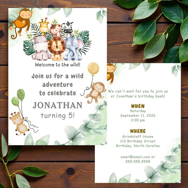 Whimsical Jungle Safari Animal Birthday Invitation (Creator Uploaded)