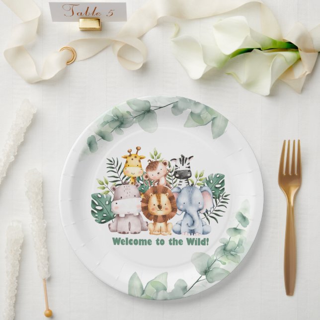 Whimsical Jungle Safari Animal Birthday Invitation Paper Plate (Wedding)