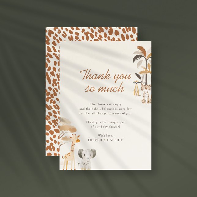 Whimsical Jungle Safari Animals Boy Baby Shower Thank You Card (Creator Uploaded)