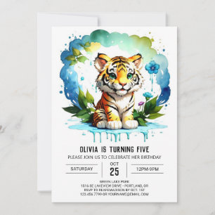 Whimsical Jungle Tiger Custom Boy Birthday Invitation