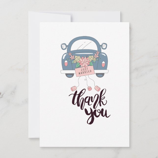 Whimsical Just Married Thank You Card (Front)