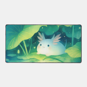 Whimsical Kawaii Axolotl in Magical Night Pond Desk Mat