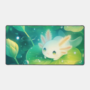 Whimsical Kawaii Axolotl on Glowing Lily Pad Pond