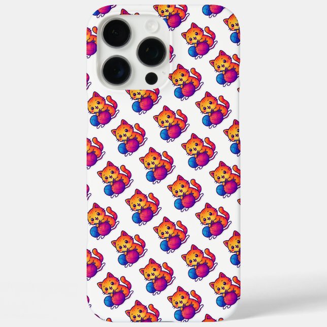 Whimsical Kawaii Cat Knitting Scene with Oversized Case-Mate iPhone Case (Back)