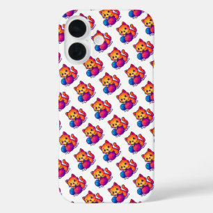 Whimsical Kawaii Cat Knitting Scene with Oversized iPhone 16 Case