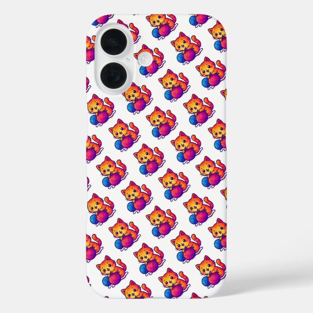 Whimsical Kawaii Cat Knitting Scene with Oversized Case-Mate iPhone Case (Back)