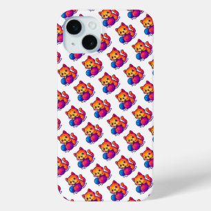 Whimsical Kawaii Cat Knitting Scene with Oversized iPhone 15 Mini Case