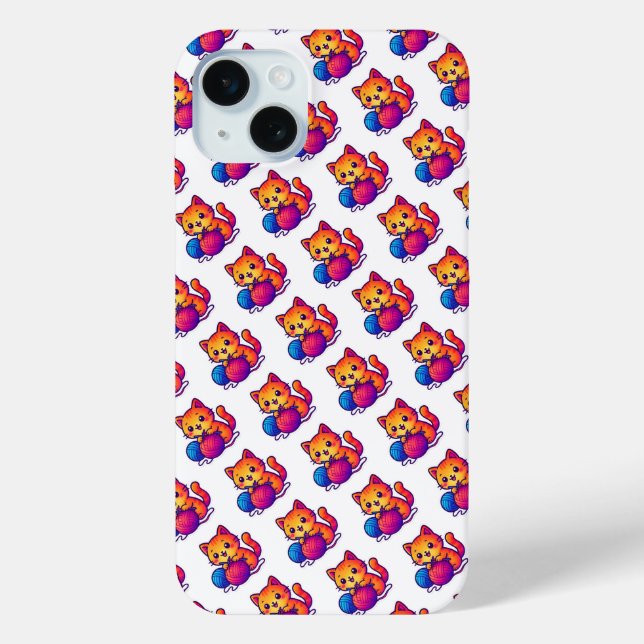 Whimsical Kawaii Cat Knitting Scene with Oversized Case-Mate iPhone Case (Back)