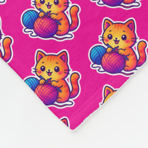 Whimsical Kawaii Cat Knitting Scene with Oversized Fleece Blanket