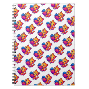 Whimsical Kawaii Cat Knitting Scene with Oversized Notebook