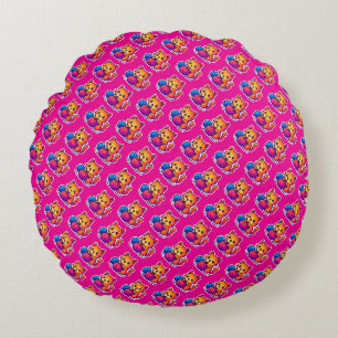 Whimsical Kawaii Cat Knitting Scene with Oversized Round Cushion