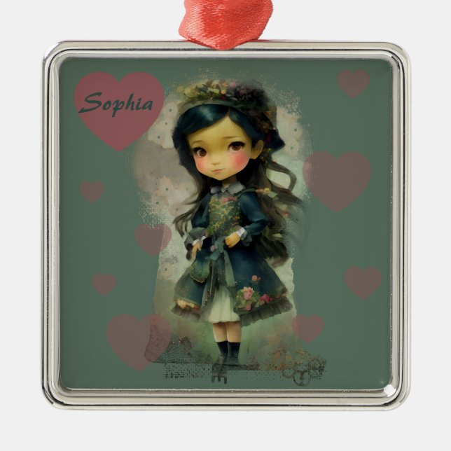 Whimsical Kawaii Fairy Tale Girl Metal Tree Decoration (Front)
