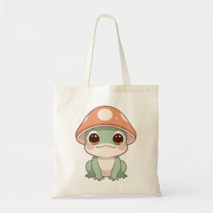 Whimsical Kawaii Frog in Mushroom Hat Tote Bag