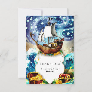 Whimsical Kids' Boat Pirate Birthday Thank You Card