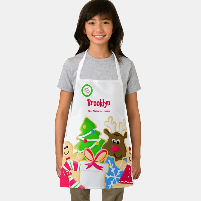 Whimsical Kids Christmas Baking Cookie Exchange Apron (Insitu)