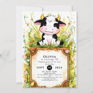 Whimsical Kids Cow Birthday Invitation