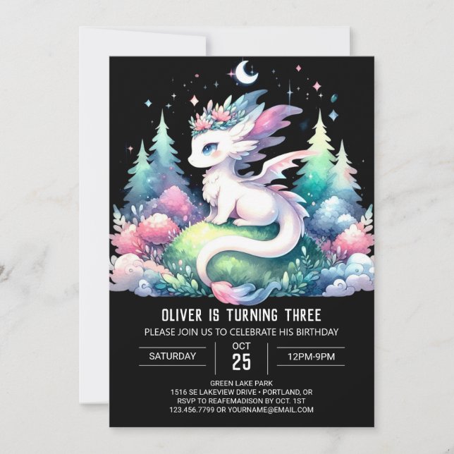 Whimsical Kids Dragon Birthday  Invitation (Front)