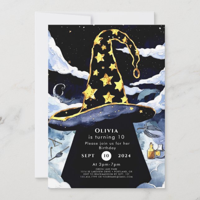 Whimsical Kids' Fun Wizard Birthday Invitation (Front)