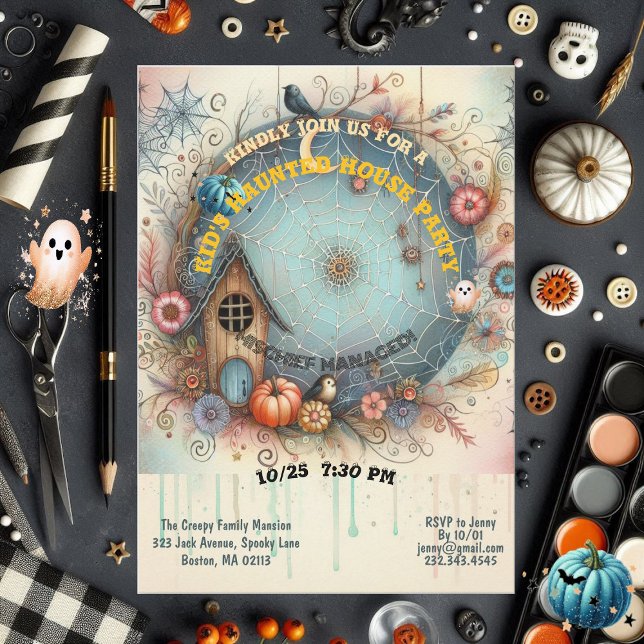 Whimsical Kids Haunted House Party Pastel Fall Fun Invitation (Whimsical Kids Haunted House Party Pastel Fall Fun Invitation)