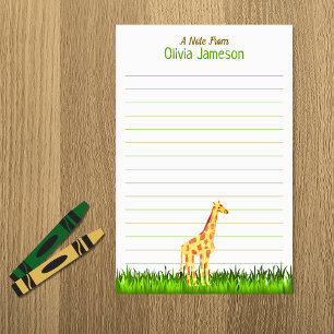 Whimsical Kid's Name GIRAFFE Lined Stationery
