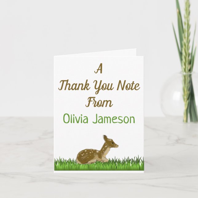 WHIMSICAL Kid's Name Woodland Animal Thank You  Card (Front)