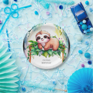 Whimsical Kids Sloth Birthday Paper Plate