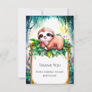 Whimsical Kids Sloth Birthday Thank You Card