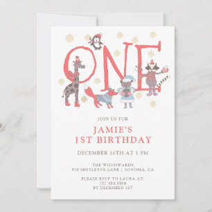 whimsical Kid's Winter 1st Birthday Invitation