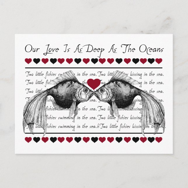 Whimsical Kissing Fish Love Valentine's Day Holiday Postcard (Front)
