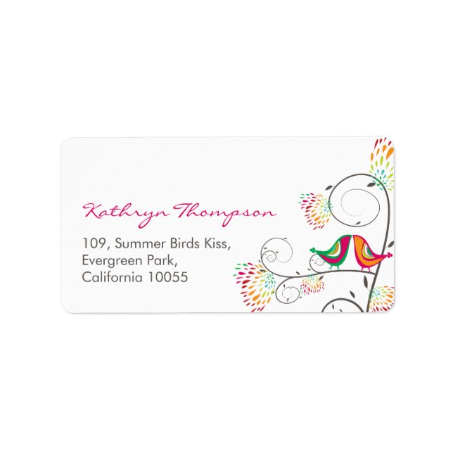 Whimsical Kissing Summer Birds Wedding Address Label (Front)