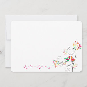 Whimsical Kissing Summer Love Birds Thank You Card