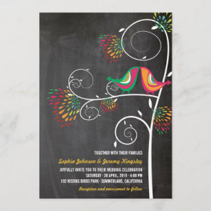 Whimsical Kissing Summer Love Birds Wedding Invite