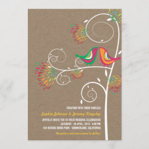 Whimsical Kissing Summer Love Birds Wedding Invite
