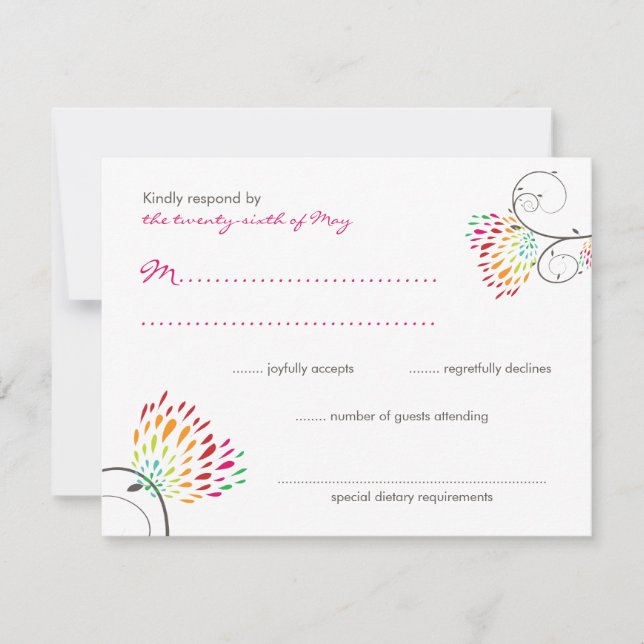 Whimsical Kissing Summer Love Birds Wedding RSVP (Front)