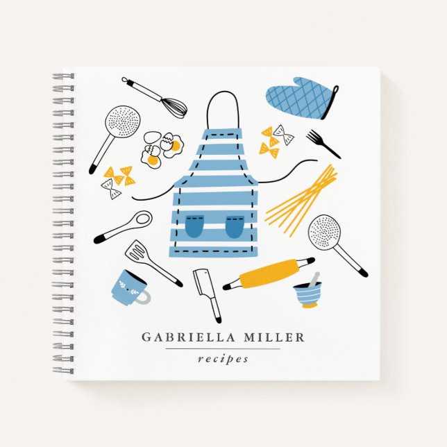 Whimsical Kitchen Tools Personalised Recipe Notebook (Front)